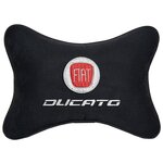 Автомобильная подушка на подголовник алькантара Black с логотипом автомобиля FIAT Ducato - изображение