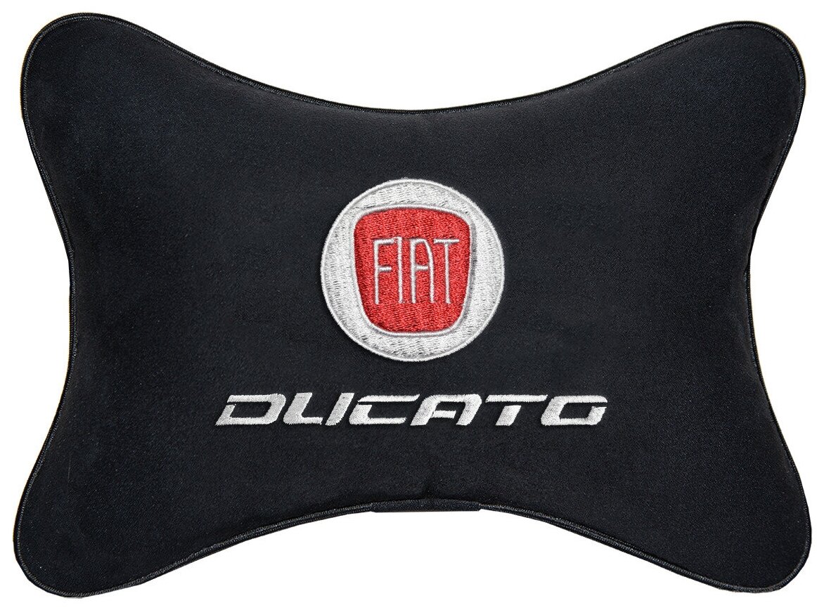 Автомобильная подушка на подголовник алькантара Black с логотипом автомобиля FIAT Ducato