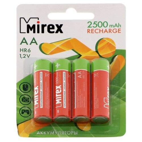 Аккумулятор Mirex, Ni-Mh, AA, HR6-4BL, 1.2В, 2500 мАч, блистер, 4 шт./В упаковке шт: 1