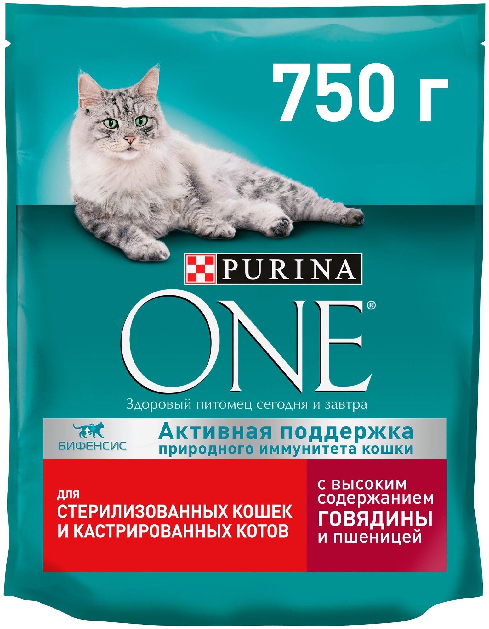 Сухой корм Purina ONE для стерилизованных кошек и котов с говядиной и пшеницей пакет 750г, для взрослых кошек