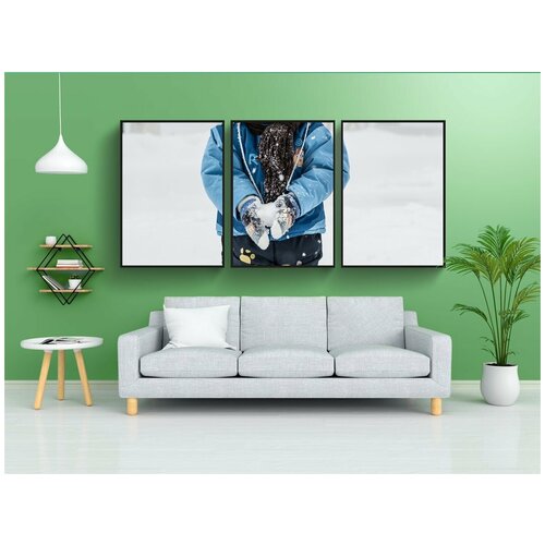 фото Набор модулных постеров для интерьера "зима, снег, падает снег" 60x90 см. в тубусе, без рамки lotsprints