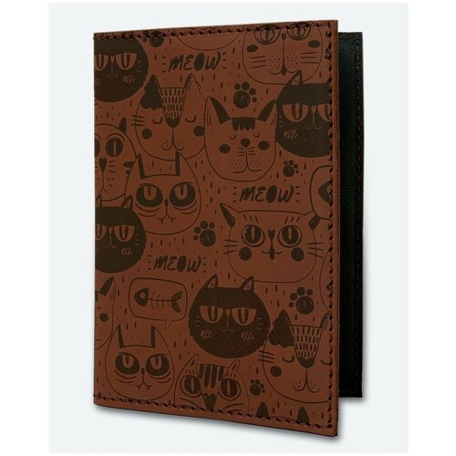 Обложка для паспорта KAZA Орнамент Котики темно-коричневый