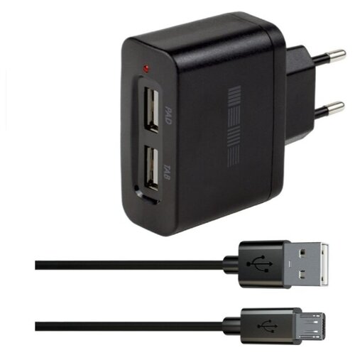 Зарядное устройство от сети Interstep Комбо: 2USB+ каб microUSB ток 2А