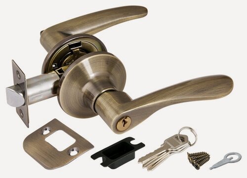 Изображение товара Ручка с защелкой межкомнатная, на круглой розетке 6010 AB-E (ключ/фиксатор) бронза