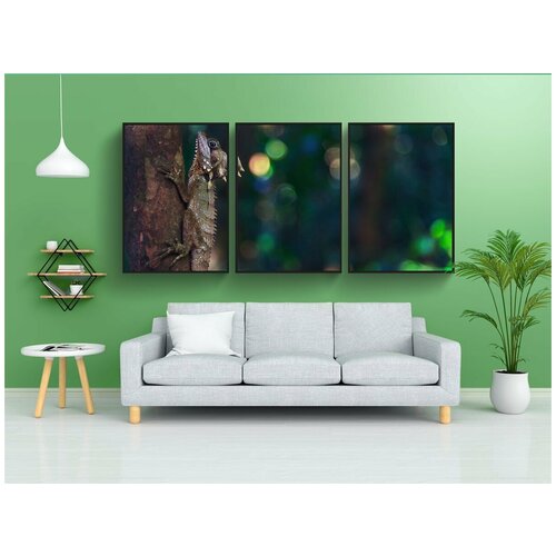 фото Набор модулных постеров для интерьера "ящерица, ветви, животное видели в клан" 60x90 см. в тубусе, без рамки lotsprints