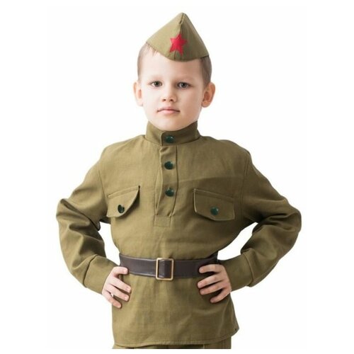 фото Костюм военного "солдат", гимнастёрка, ремень, пилотка, 8-10 лет, рост 140-152 см recom