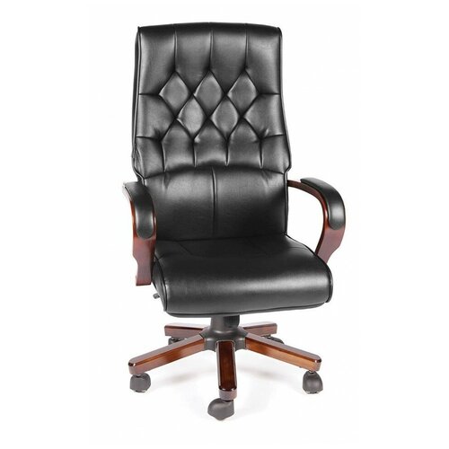 Кресло офисное/Ботичелли/дерево/черная экокожа