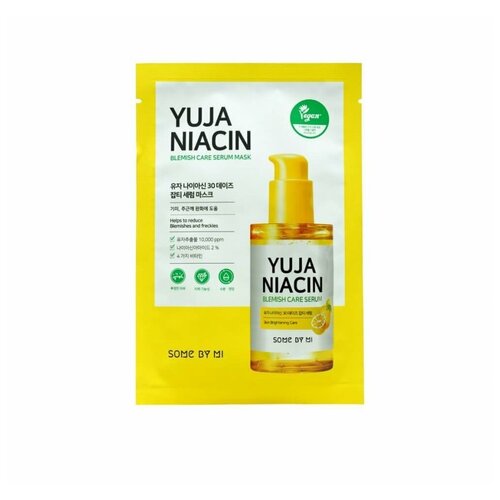 somebymi yuja niacin 30 days blemish care serum mask pack Маска для лица тканевая для сияния кожи с сывороткой на основе юдзу и ниацинамида Some By Mi Yuja Niacin 30 Days Miracle Blemish Care Serum Mask, 25 г