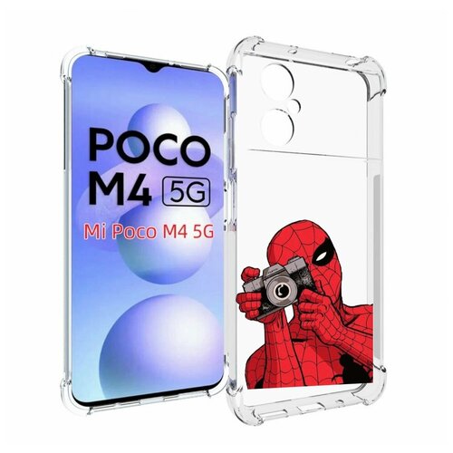 Чехол MyPads человек паук фотограф детский для Xiaomi Poco M4 5G задняя-панель-накладка-бампер