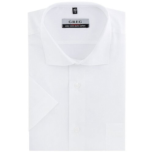 фото Рубашка мужская короткий рукав greg 103/101/8053, прямой силуэт / сlassic fit, цвет белый, рост 174-184, размер ворота 42