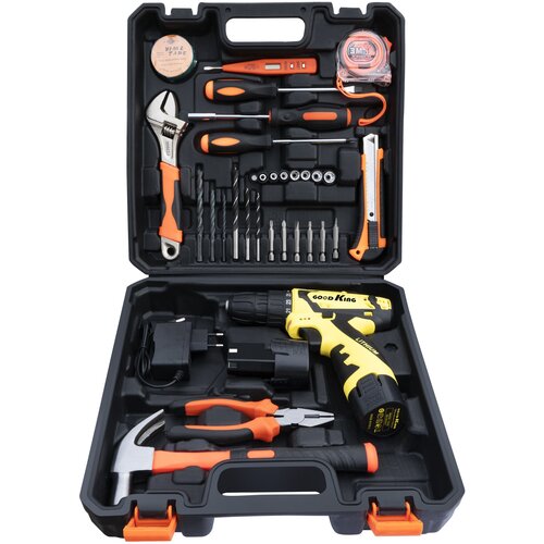 Набор инструментов с аккумуляторным шуруповертом 12В 1,5А*ч GOODKING GKREC-1202036Y, набор бит, сверл, торцевых головок, набор для авто, для дома