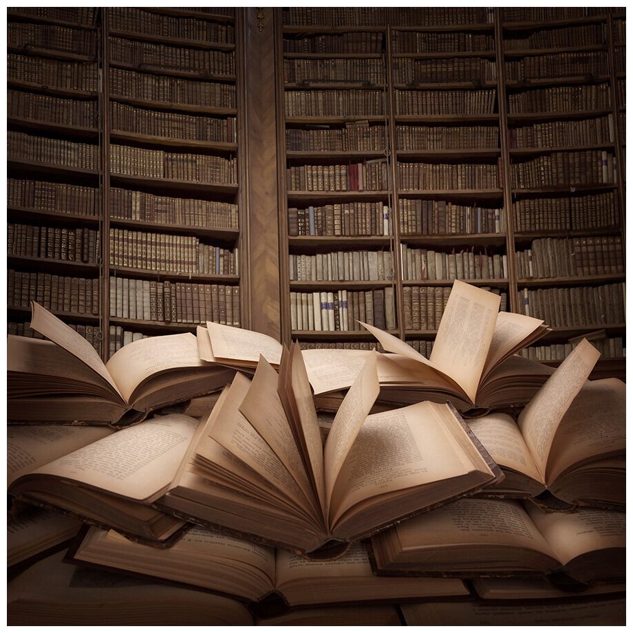 Фотообои Уютная стена "Библиотека с книгами 3D" 270х270 см Виниловые Бесшовные (единым полотном)
