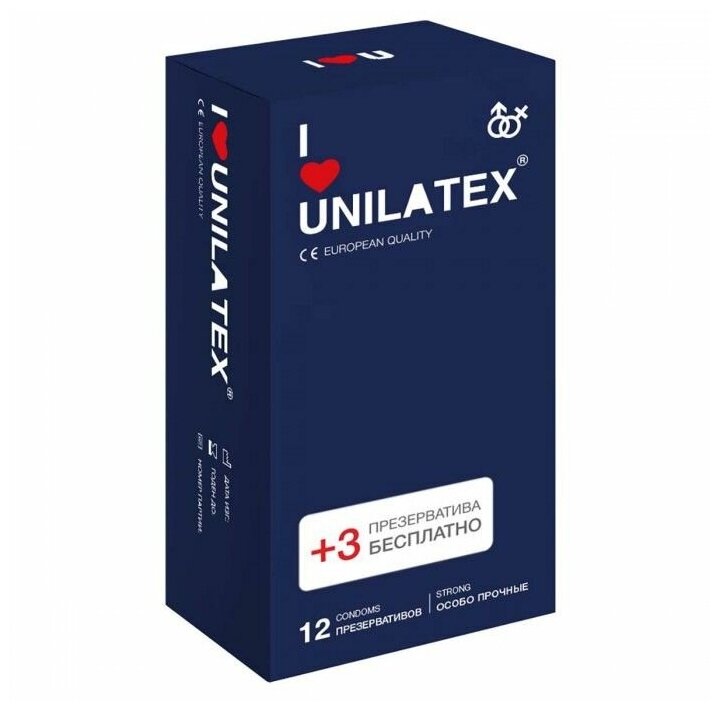 Ультрапрочные презервативы Unilatex Extra Strong - 12 шт. + 3 шт. в подарок