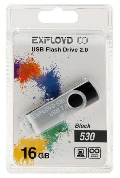 Exployd Флешка Exployd 530, 16 Гб, USB2.0, чт до 15 Мб/с, зап до 8 Мб/с, чёрная