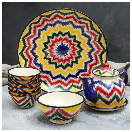 фото Набор чайный 10 предметов №1 (чайник 1 л, пиалы 0,5/0,3 л) микс mikimarket