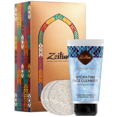 фото Zeitun подарочный набор "деликатное очищение": увлажняющий гель для умывания, очищающие спонжи для лица