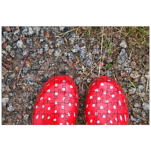фото Магнитный пазл 27x18см."резиновые сапоги, точки, красный" на холодильник lotsprints