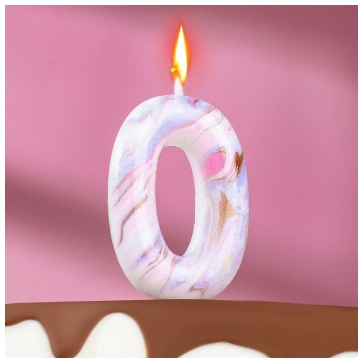 Страна Карнавалия Свеча в торт "Белый мрамор", цифра "0", 8 см