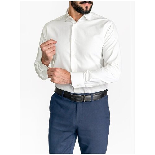 фото Рубашка мужская длинный рукав greg 513/199/7010/z_gb, полуприталенный силуэт / regular fit, цвет бежевый, рост 174-184, размер ворота 44