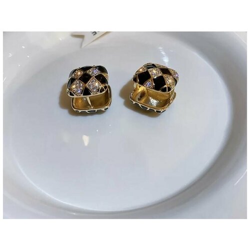 серьги LaPena квадрат черно-золотые