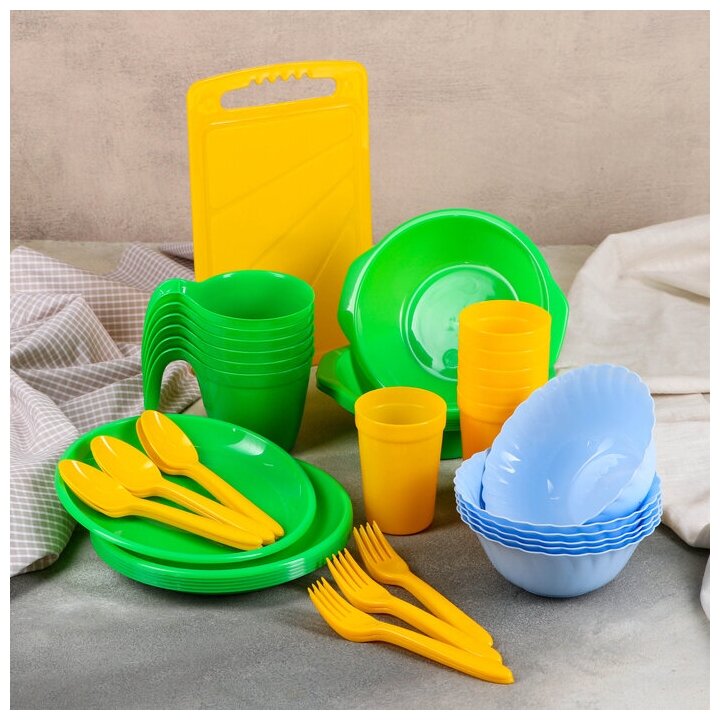 Набор посуды на 6 персон «Все за стол», 44 предметов, цвет микс - фотография № 4
