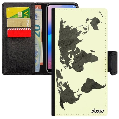 фото Защитный чехол-книжка на смартфон // galaxy a10 // "карта мира" страна глобус, utaupia, черный