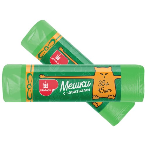 Прочные мешки для мусора 35 литров с завязками 30 штук, мусорные пакеты с ручками на мусорное ведро 2 рулона по 15 шт.