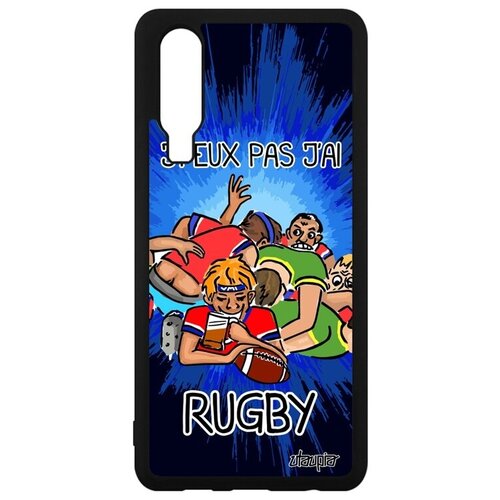 фото Дизайнерский чехол на мобильный // huawei p30 // "не могу - у меня регби!" надпись принт, utaupia, синий