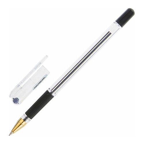 Ручка шариковая масляная с грипом MUNHWA MC Gold, черная, корпус прозрачный, узел 0,5 мм, линия письма 0,3 мм, BMC-01 (цена за 1 ед. товара)