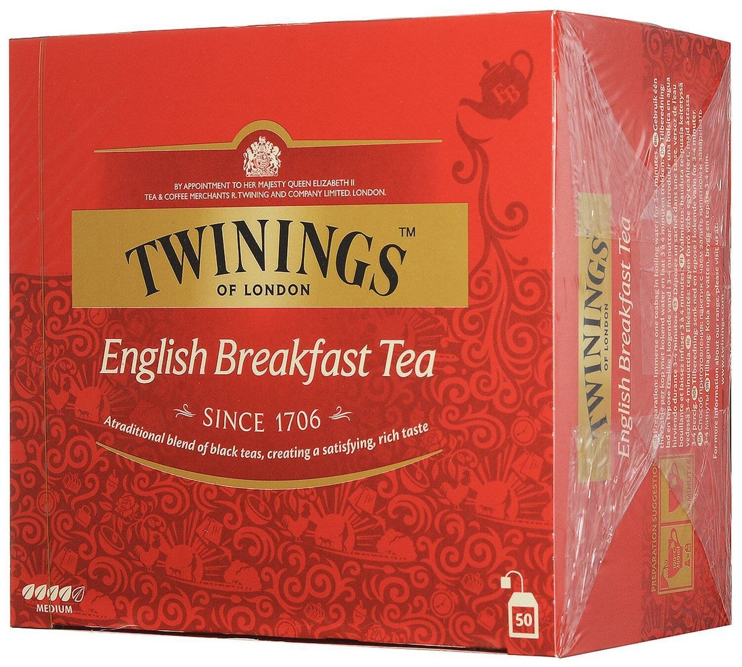 Чай черный Twinings English Breakfast в пакетиках, 50 пак.