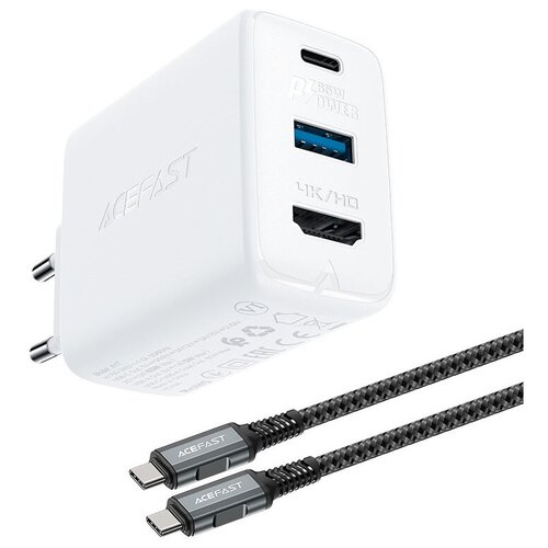 Зарядное устройство Acefast A17 65W GaN USB-C+USB+HDMI White AF-A17-WH зарядное устройство сетевое acefast a13 af a13 bk трехпортовое 65w usb type c usb type c usb type a кабель usb type c 1 2 м чёрное