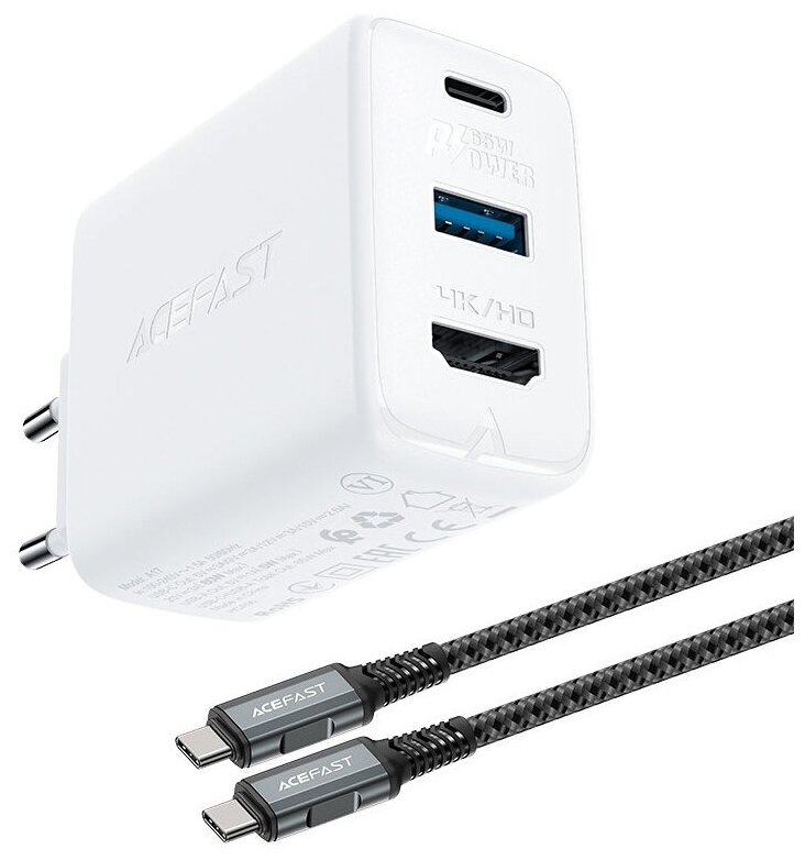 Сетевое зарядное устройство Acefast A17, 65W GaN, с кабелем Usb-c - Usb-c, белый .