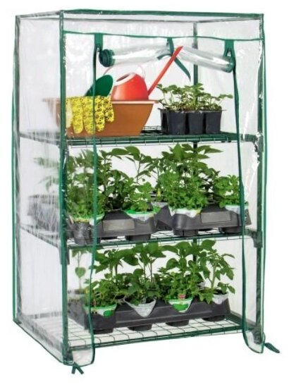 фото Мини-теплица для рассады, три яруса для подоконника 46х24х80см