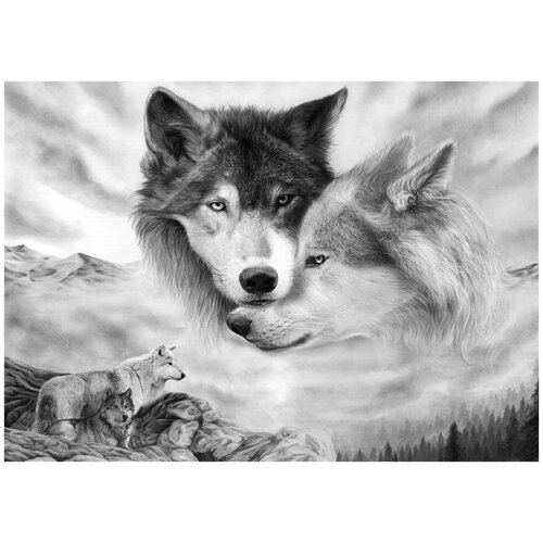 Волк и волчица - Виниловые фотообои, (211х150 см) мер м волчица из лучиньяно
