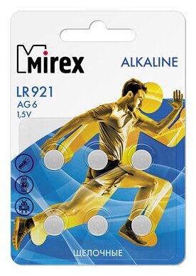 Батарея щелочная "Mirex" AG6/LR921 1.5V 6шт блистер 23702-LR921-E6 / набор 6шт