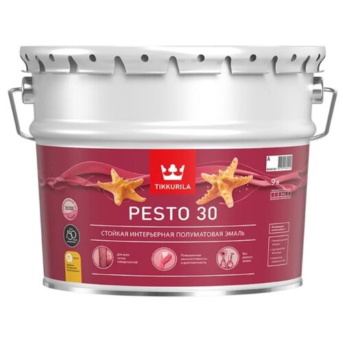 Эмаль алкидная стойкая полуматовая Pesto 30 (Песто 30) TIKKURILA 9 л бесцветная (база С) эмаль tikkurila песто 30 цвет белый 2 7 л