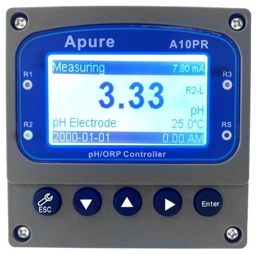 A10PR-SA2 Промышленный pH/ОВП контроллер (реле, выходы RS-485 и 4-20мА, питание 220В) в комплекте с GRT1010T Кислотостойкий pH электрод