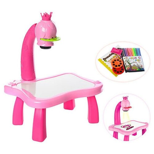 фото Детский проектор для рисования со столиком / набор для рисования детский, розовый нет бренда