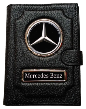 Обложка для автодокументов и паспорта Mercedes-Benz (мерседес) кожаная флотер 4 в 1