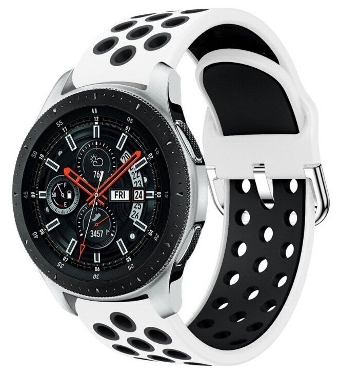 Силиконовый ремешок для часов Sаmsung Galaxy watch/Amazfit Pace/Stratos 1/2/2s/GTR 47 мм/Sport Watch 22 мм белый с черным.