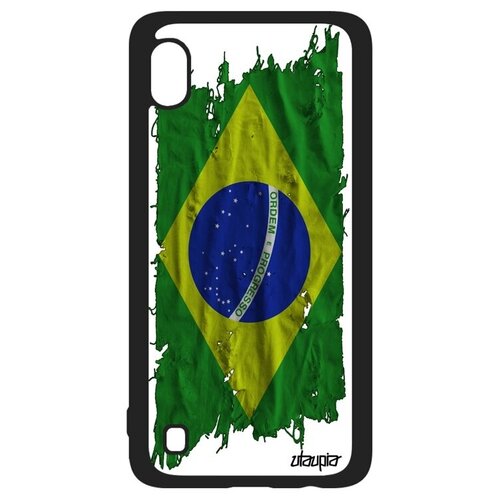 фото Защитный чехол на смартфон // samsung galaxy a10 // "флаг бразилии на ткани" государственный патриот, utaupia, белый