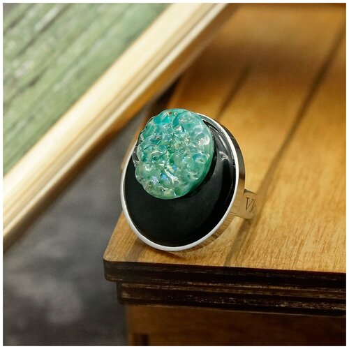 фото Mint eclipse кольцо, муранское стекло, кольцо регулируемое, нержавеющая сталь, кольцо женское, кольцо черное vloes