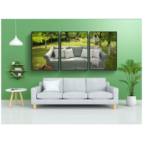 фото Набор модулных постеров для интерьера "кресло, трава, архитектурный" 60x90 см. в тубусе, без рамки lotsprints