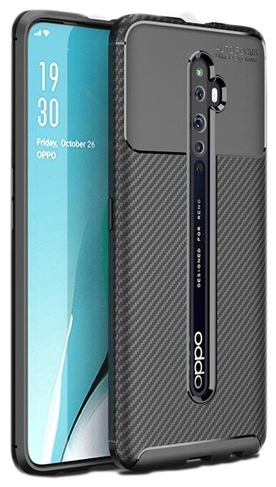 Чехол панель-бампер MyPads для Oppo Reno 2Z из прочного силикона с матовой отделкой «под карбон» черная