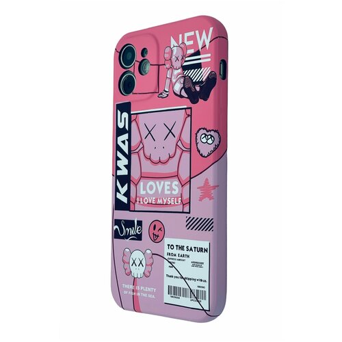 фото Чехол накладка luxo kaws pink для iphone 12 чехол с защитой камер силиконовый светится в темноте техномарт