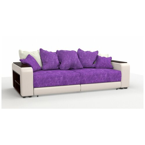 фото Диван прямой премьер люкс велюр фиолетовый + экокожа бежевый. спальное место: 200/160 диваны и кровати