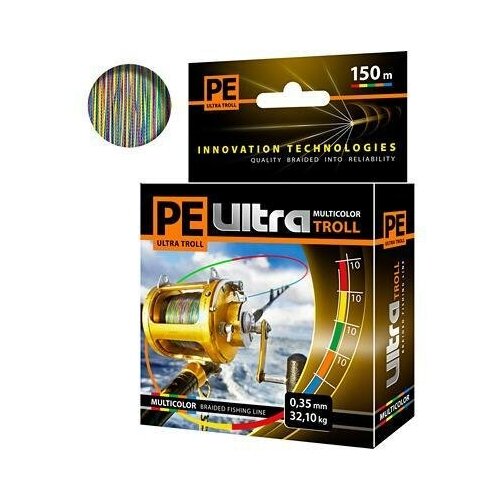 плетеный шнур aqua pe ultra troll 150м 0 20мм multicolor Плетеный шнур AQUA PE ULTRA TROLL 150м 0,20мм Multicolor