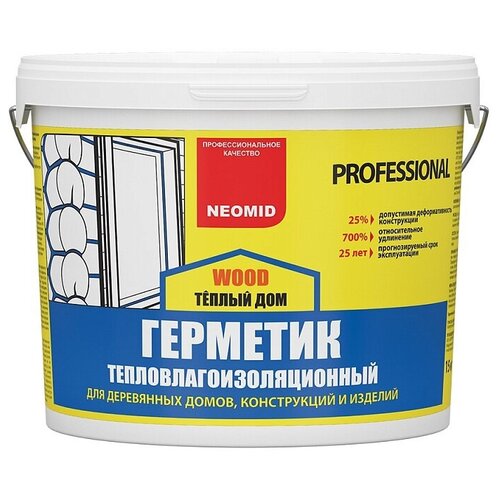 Герметик строительный NEOMID теплый ДОМ WOOD PROFESSIONAL Тик - 15 кг neomid герметик строительный professional 3 кг ведро тик н гермproff 3 тик