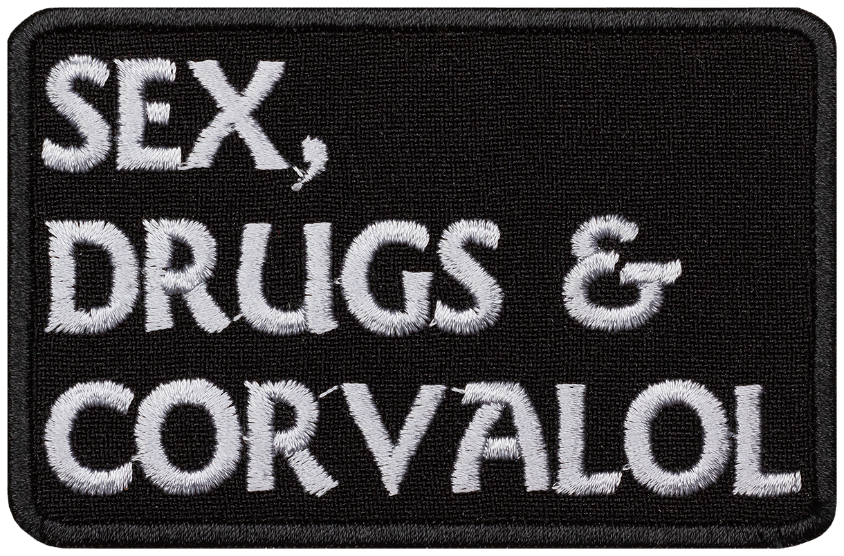 Нашивка "секс, наркотики И корвалол" (шеврон, патч, декор, аппликация, заплатка) 85х55 мм на липучке Velcro на одежду