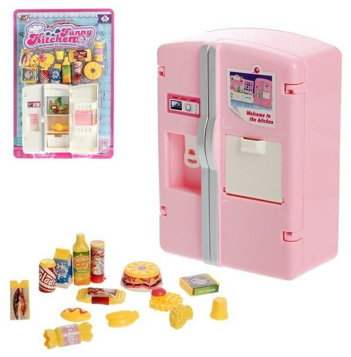 Детский игровой набор "Кухня" с аксессуарами, сюжетно-ролевой, пластиковый холодильник +14 предметов, микс